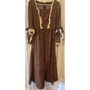 Vtg Hippie style Maxi Floral Dress + maxi apron 1970s Look